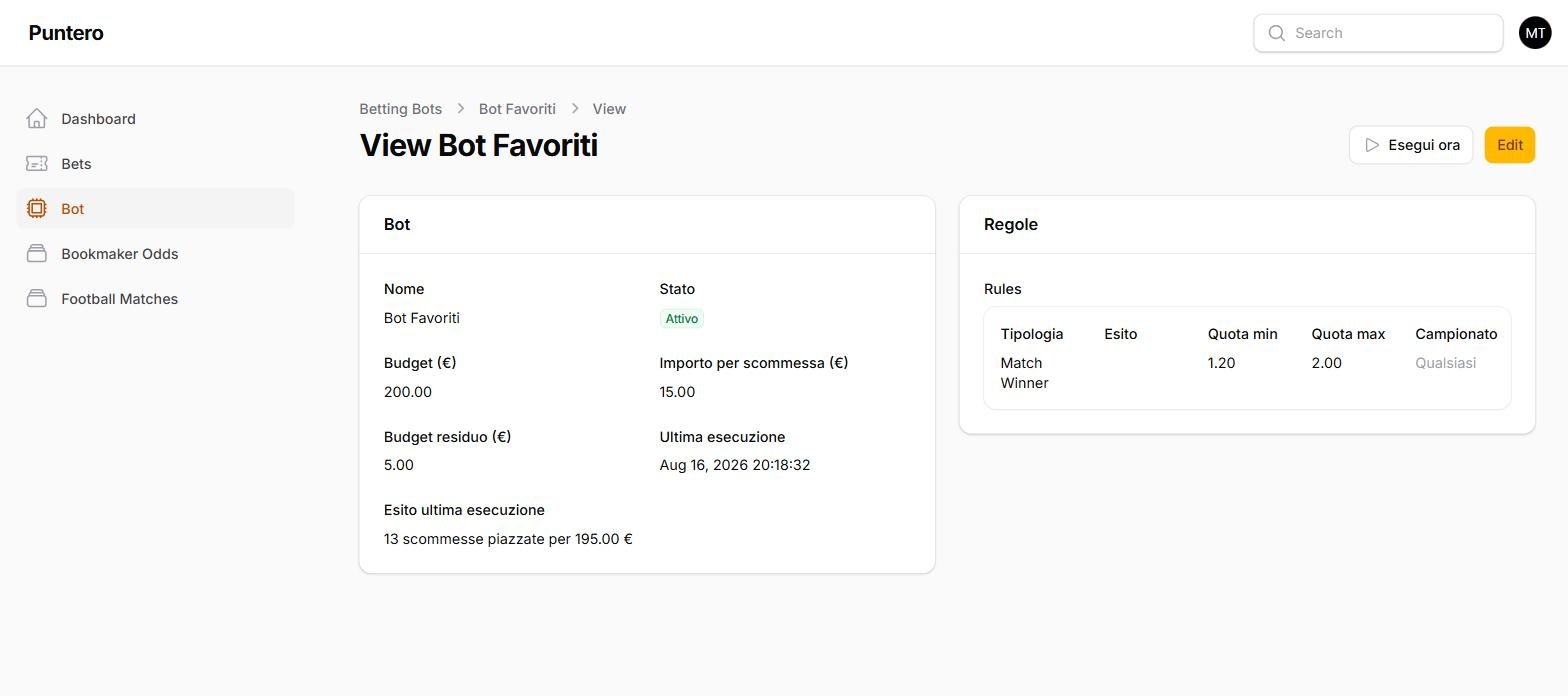 Automated betting bot with rules and the outcome of its last run