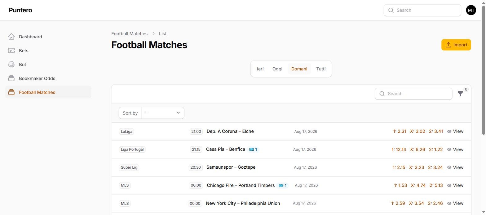 Puntero match list with 1X2 odds highlighted
